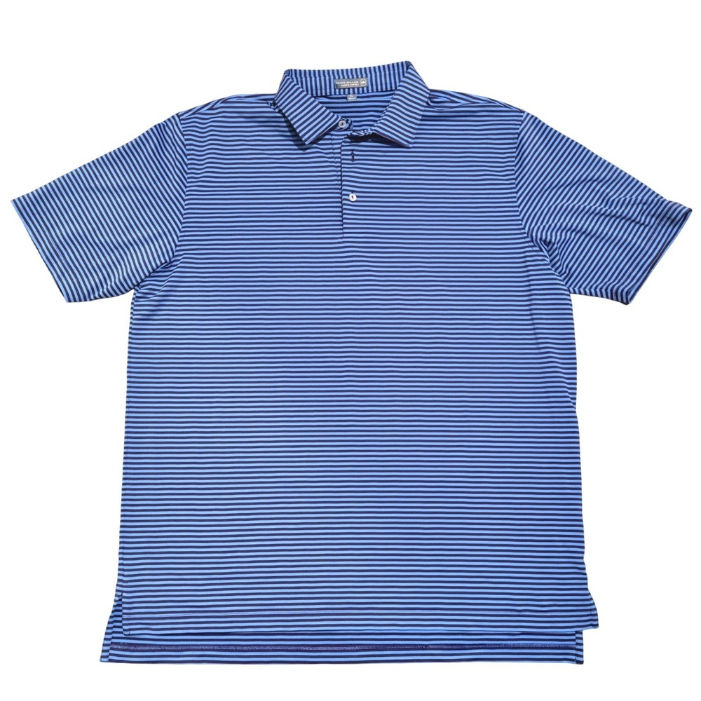 Peter Millar Summer Comfort Mens XL Blue Striped Performance Golf Polo Shirt